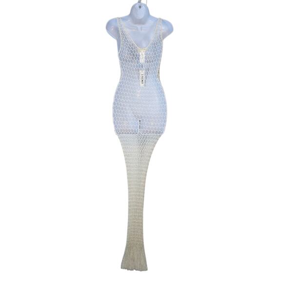 L'Agence Angela Crochet Mesh Cover Up Dress Pearl Fringe Small NEW - Picture 3 of 9